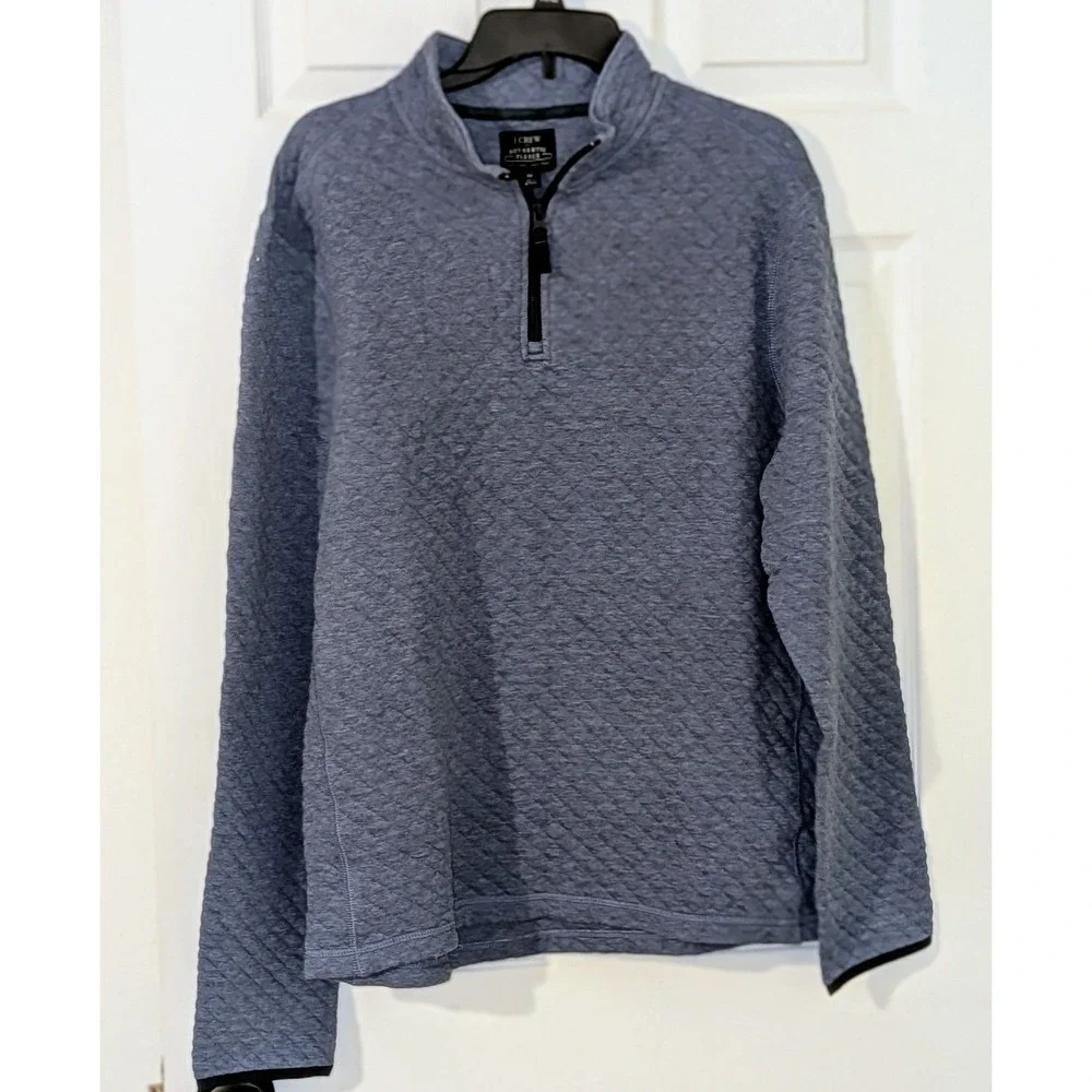 J Crew Authentic Quilted‎ Quarter Zip Pullover Sweater Blue Men's Medium NWT $98